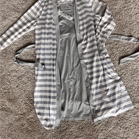 Maternity Nursing Nightgown with Striped Robe – Post Partum Sleepwear Set Medium - Picture 5 of 15